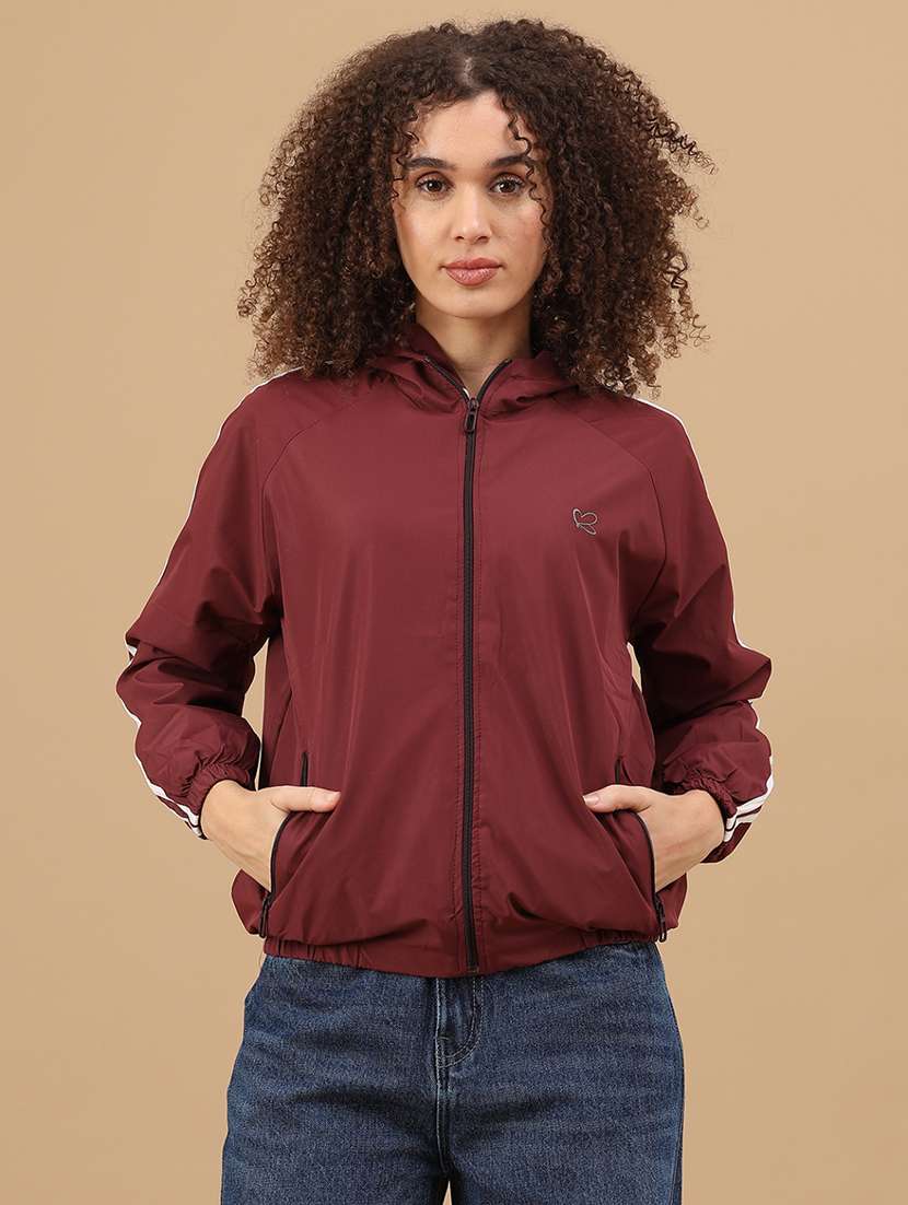 maroon poly blend windcheater jacket - 22022315 -  Standard Image - 1