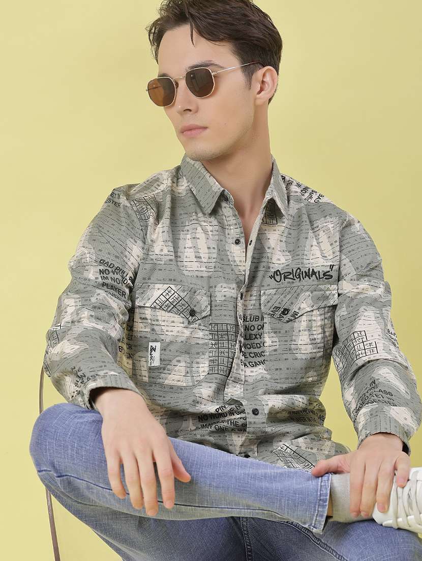 men printed long sleeve regular fit casual shirt