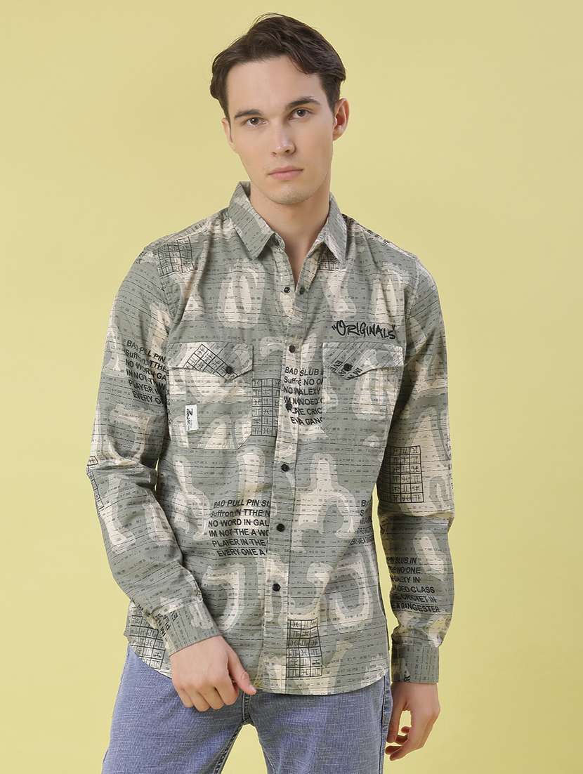 men printed long sleeve regular fit casual shirt - 22022328 -  Standard Image - 1