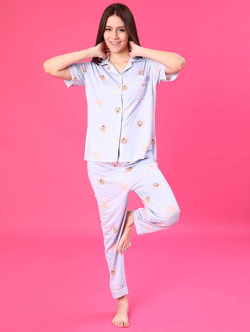 women printed short sleeve pyjama set nightwear - 22022355 - Standard Image - 1