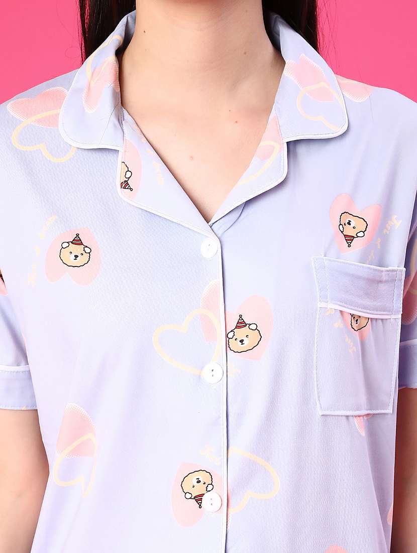 women printed short sleeve pyjama set nightwear - 22022355 - Standard Image - 4