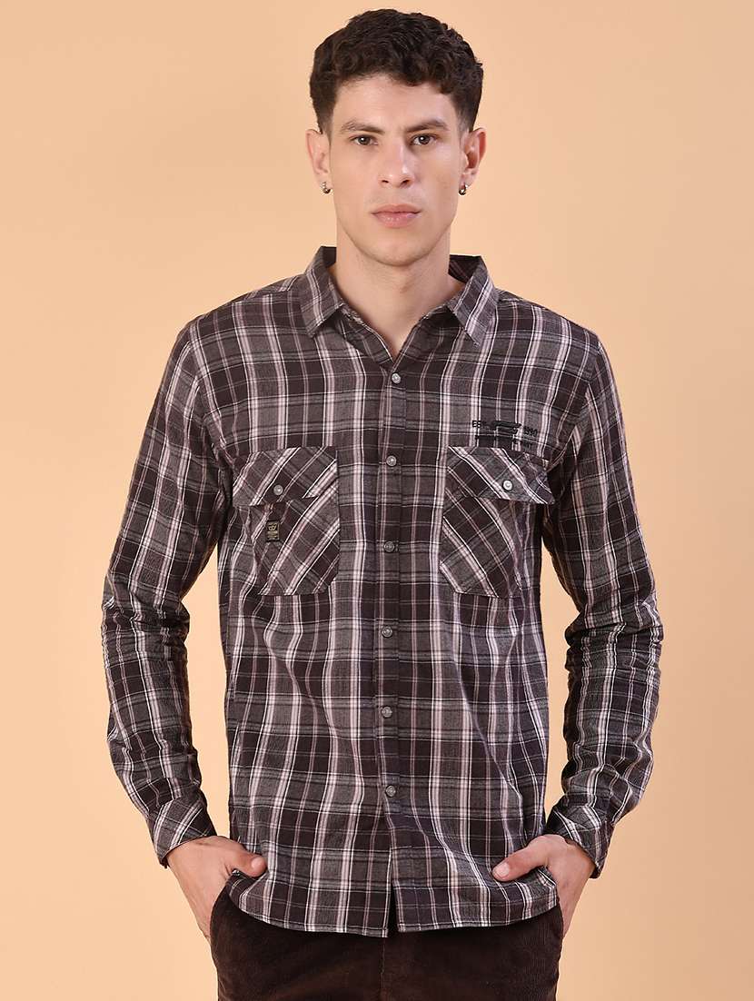 men checkered long sleeve slim fit casual shirt - 22022370 -  Standard Image - 1