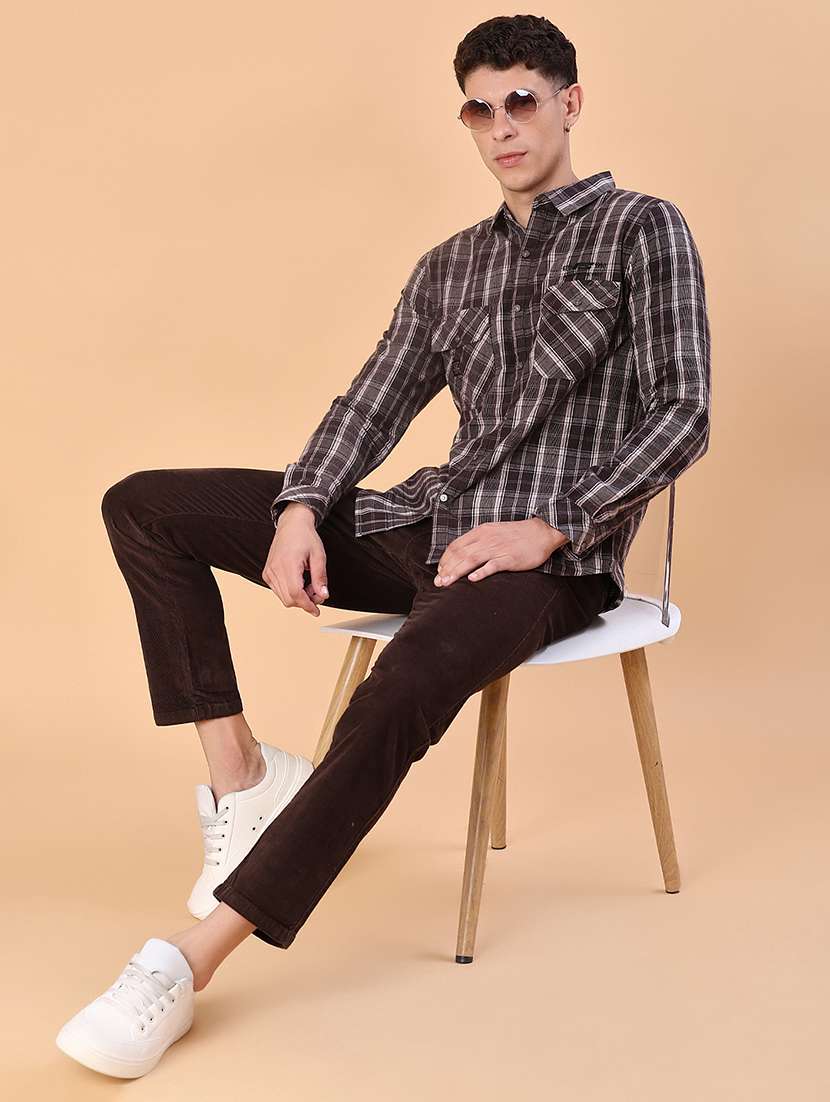 men checkered long sleeve slim fit casual shirt - 22022370 -  Standard Image - 4