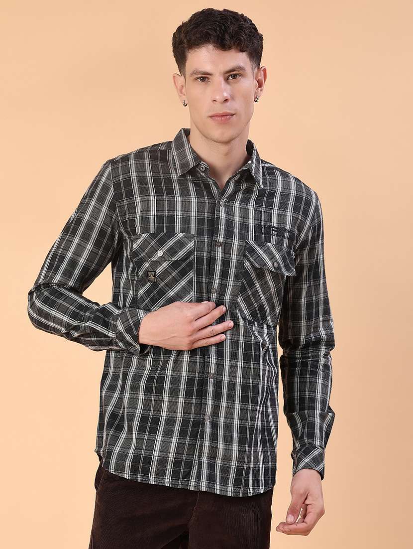 men checkered long sleeve slim fit casual shirt - 22022371 -  Standard Image - 1