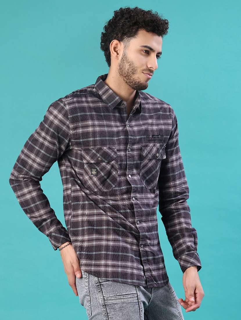 men checkered long sleeve regular fit casual shirt - 22022375 -  Standard Image - 1