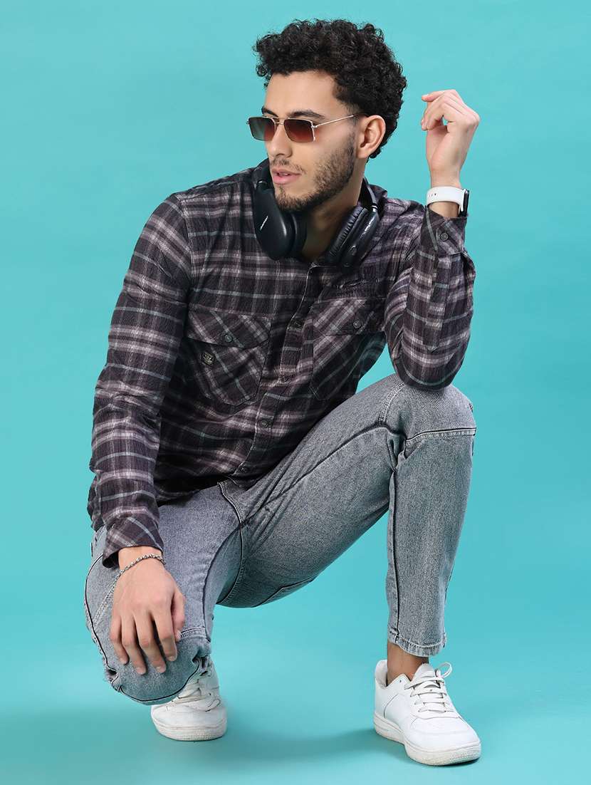 men checkered long sleeve regular fit casual shirt - 22022375 -  Standard Image - 4