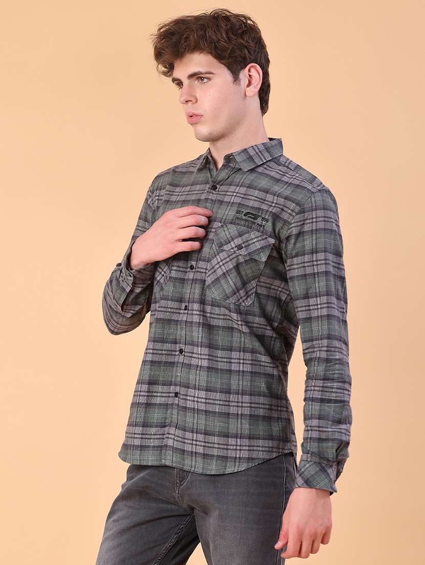 men checkered long sleeve slim fit casual shirt - 22022376 -  Standard Image - 1