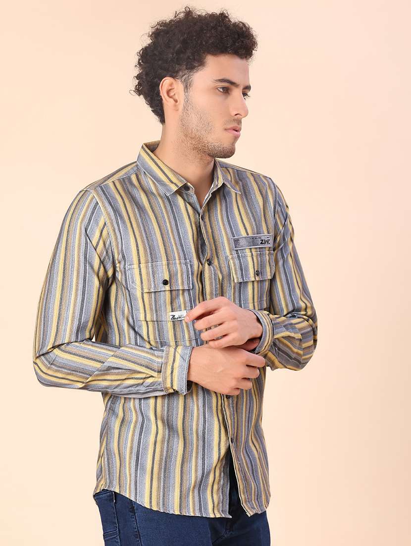 men striped long sleeve regular fit casual shirt - 22022377 - Standard Image - 1