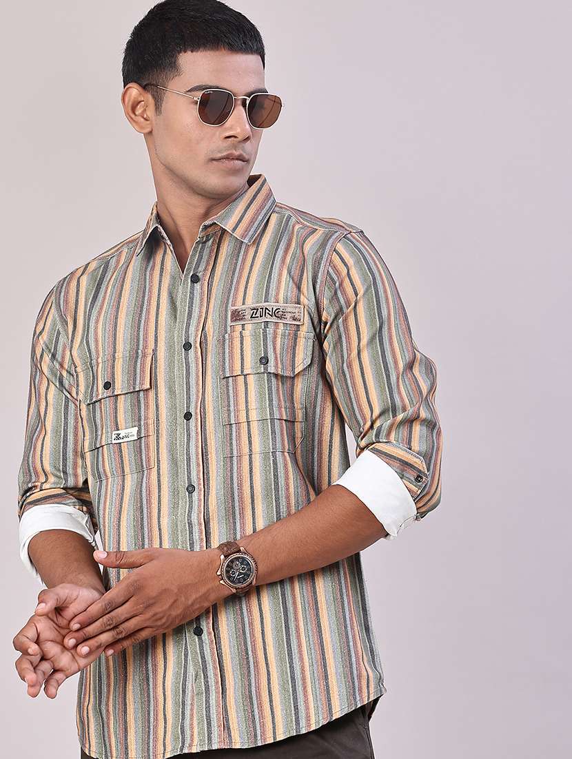 men striped long sleeve regular fit casual shirt