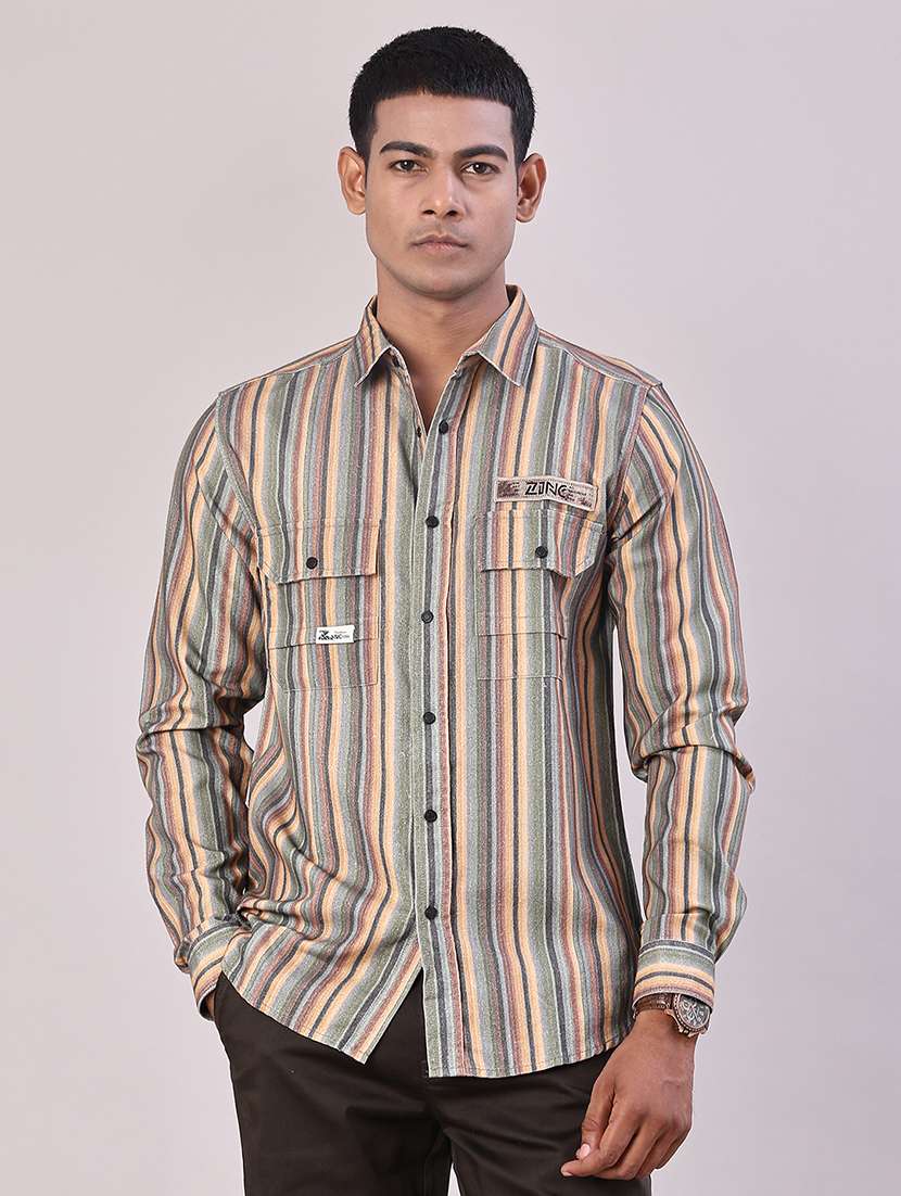 men striped long sleeve regular fit casual shirt - 22022378 -  Standard Image - 1