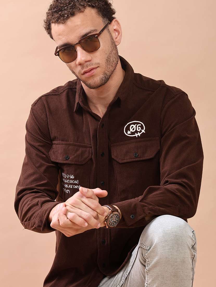 men printed long sleeve regular fit casual shirt