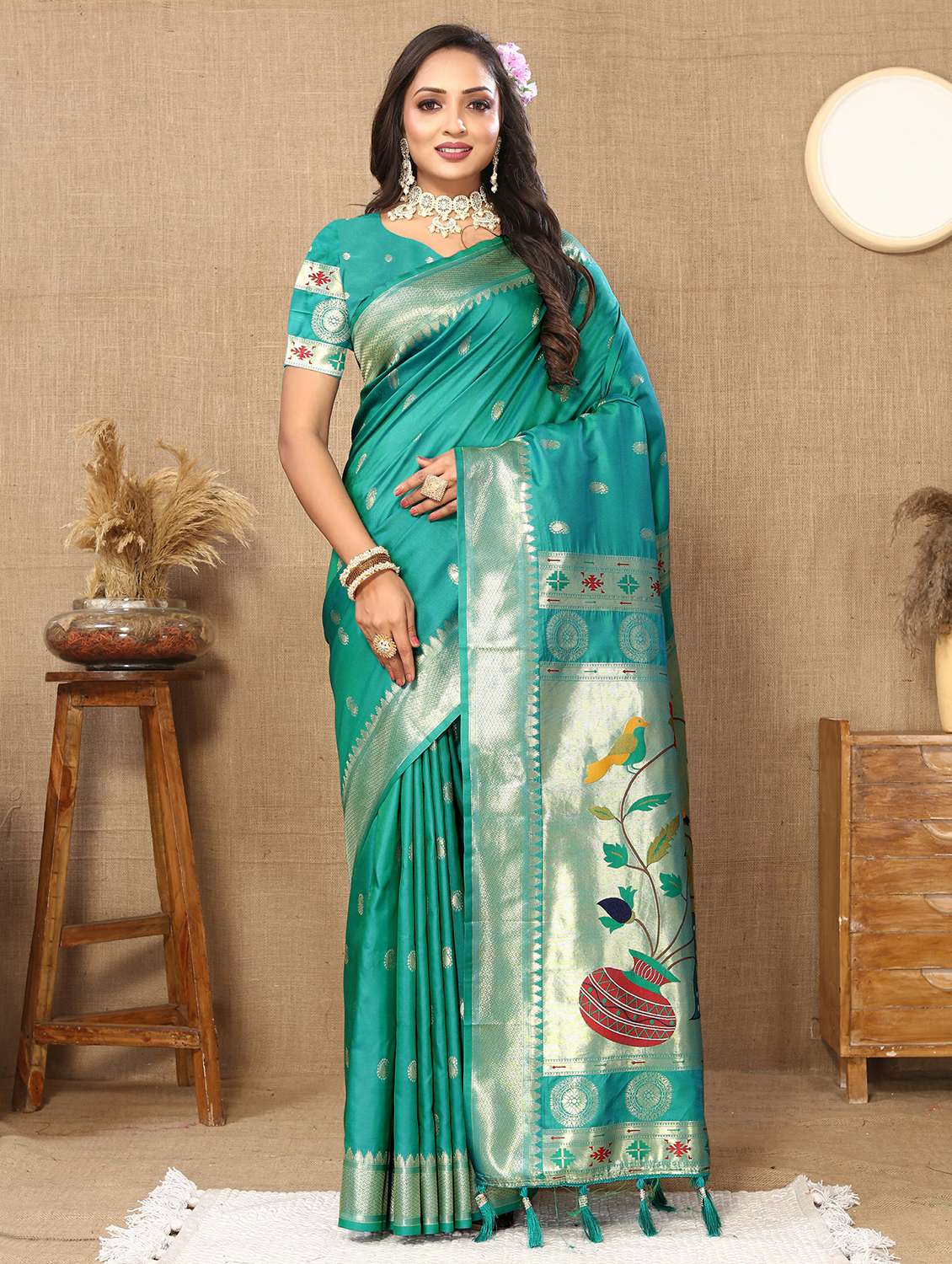 women self design paithani saree with blouse - 22022424 -  Standard Image - 1