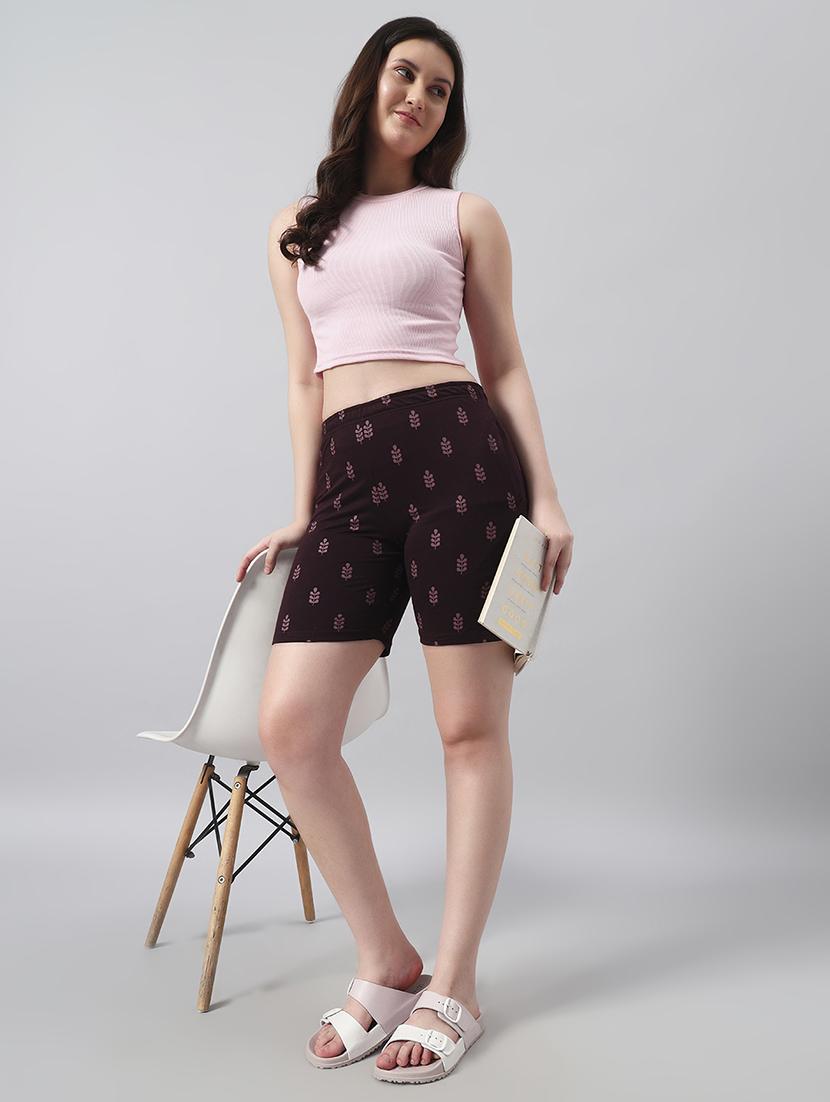 women printed mid rise loung wear shorts - 22022429 - Standard Image - 4