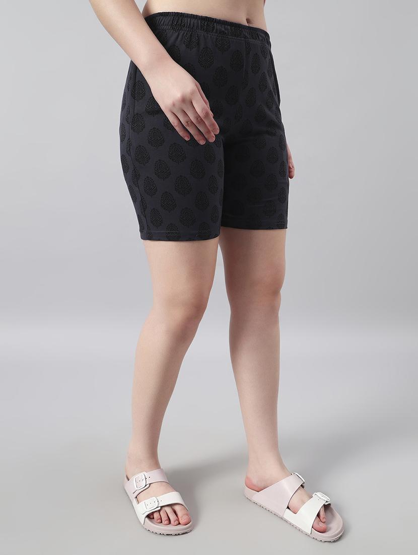 women printed mid rise loung wear shorts - 22022430 - Standard Image - 1