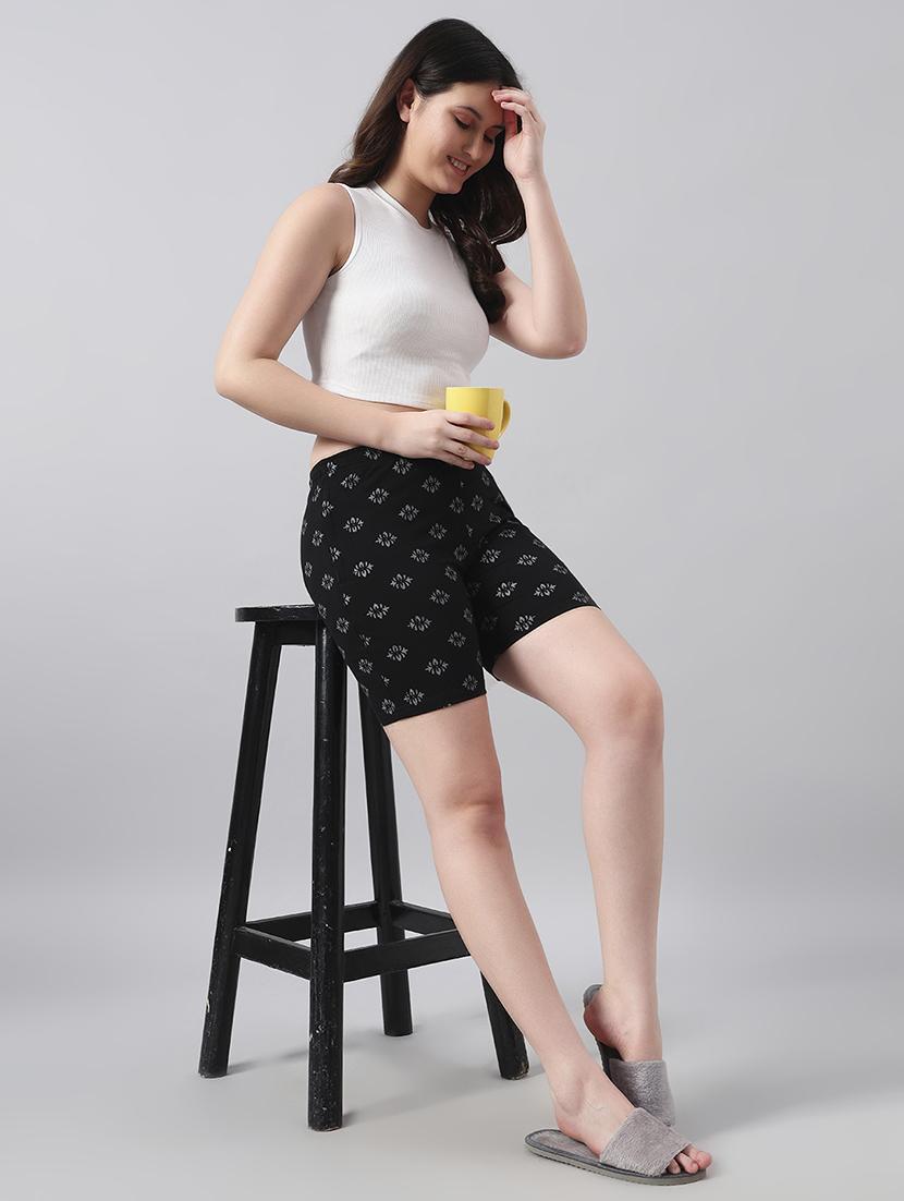 women printed mid rise loung wear shorts - 22022436 - Standard Image - 4