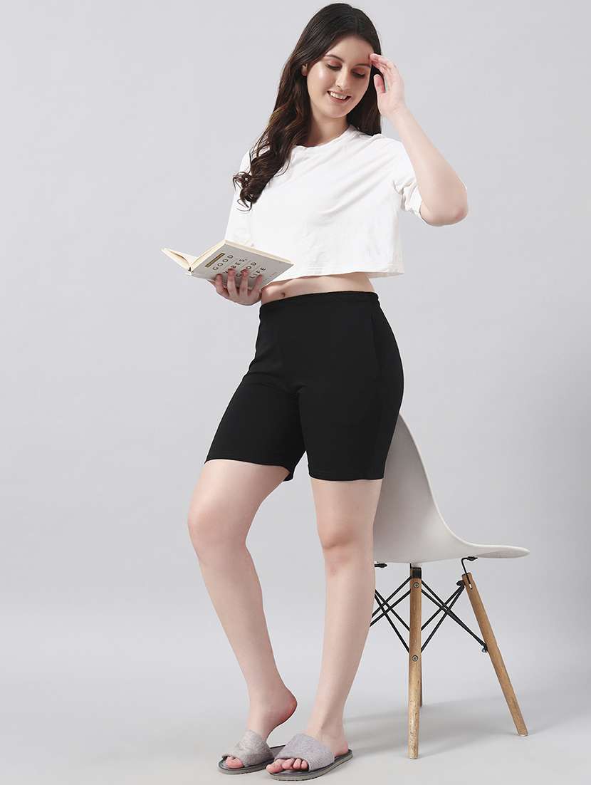 women solid mid rise loung wear shorts - 22022438 -  Standard Image - 4