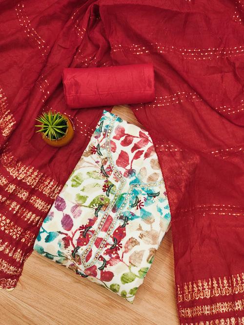 women printed embroidered unstitched suit set - 22022444 -  Standard Image - 0