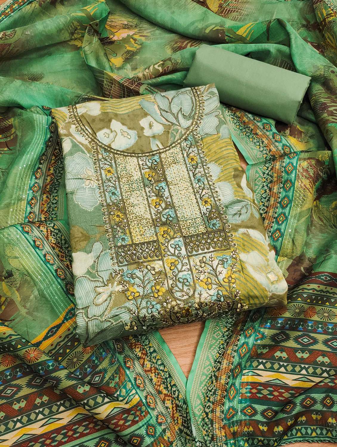 women floral printed embroidered unstitched suit set - 22022448 -  Standard Image - 1