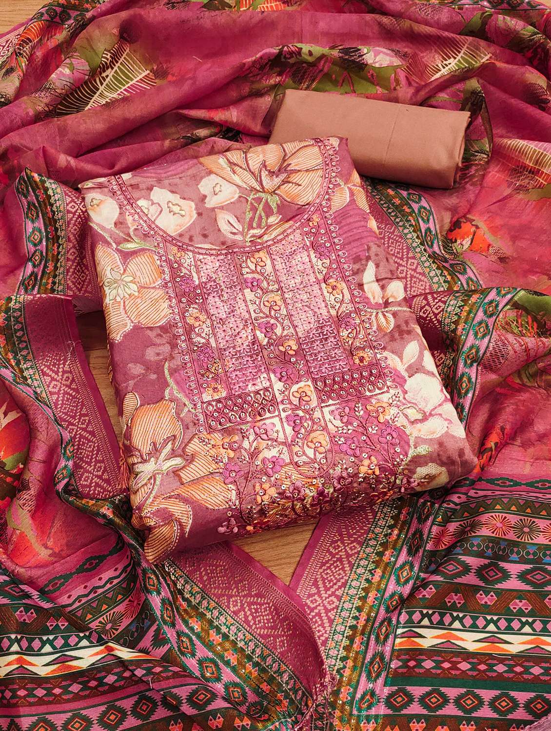 women floral printed embroidered unstitched suit set - 22022449 -  Standard Image - 1