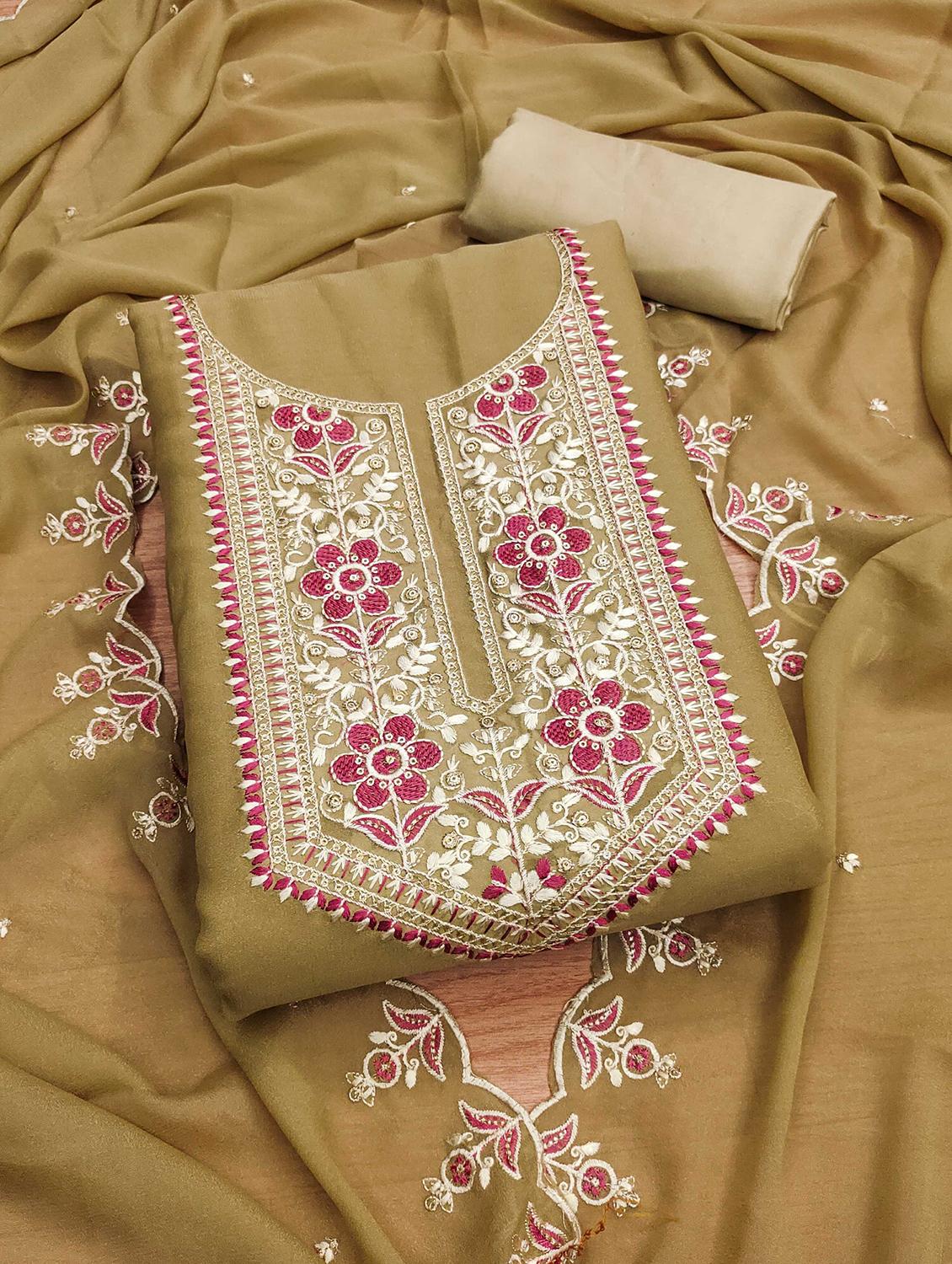 women solid with work embroidered unstitched suit set - 22022452 - Standard Image - 1