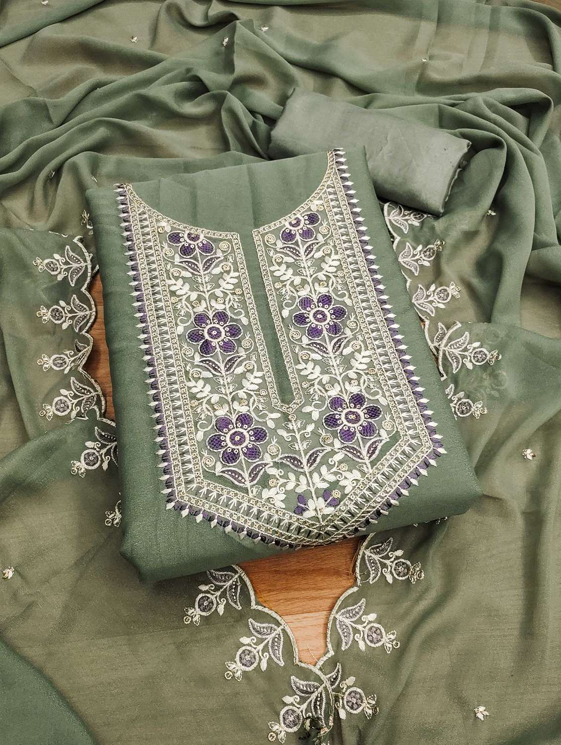 women solid with work embroidered unstitched suit set - 22022455 -  Standard Image - 1