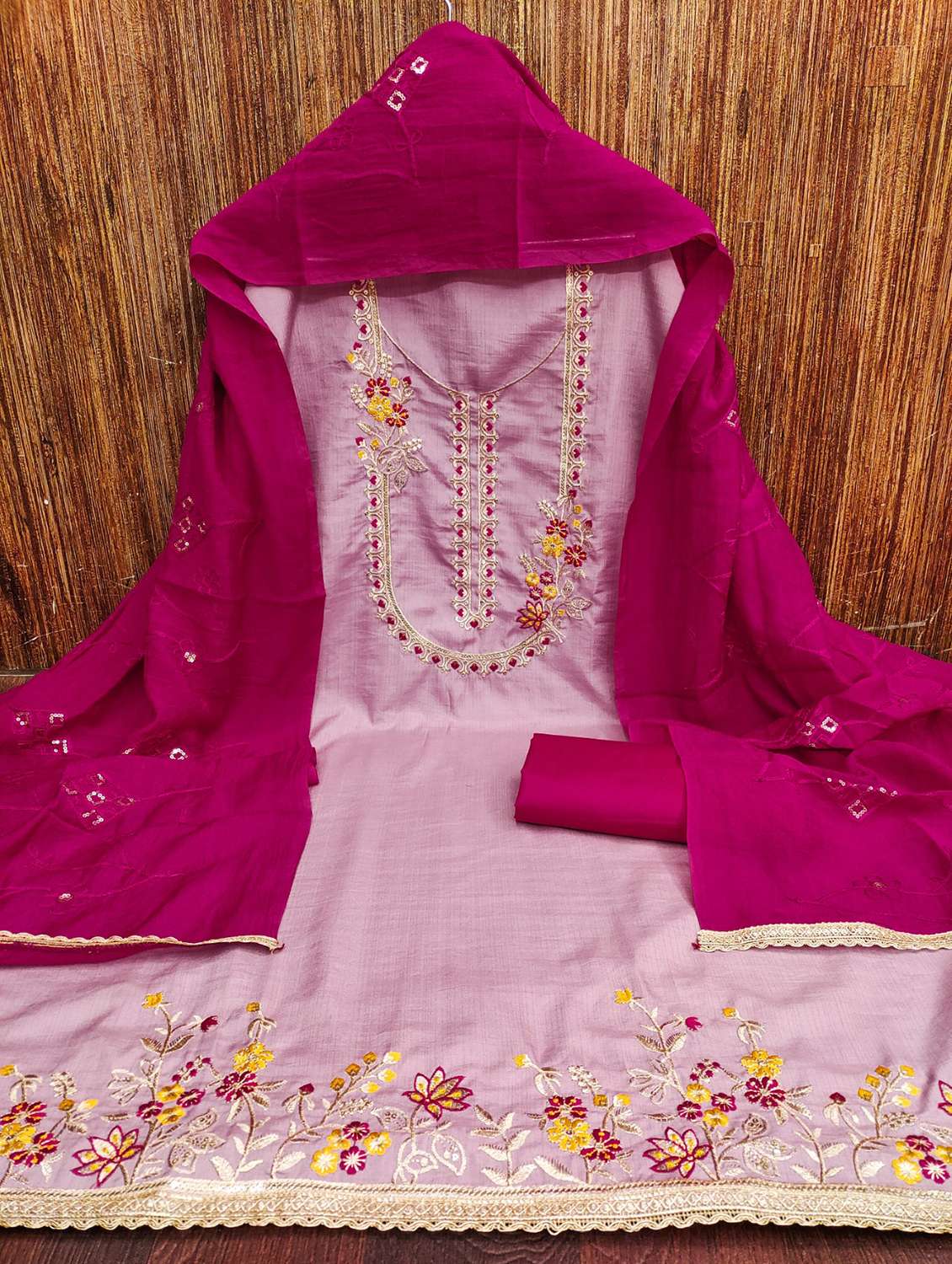 women solid with work embroidered unstitched suit set - 22022462 -  Standard Image - 1