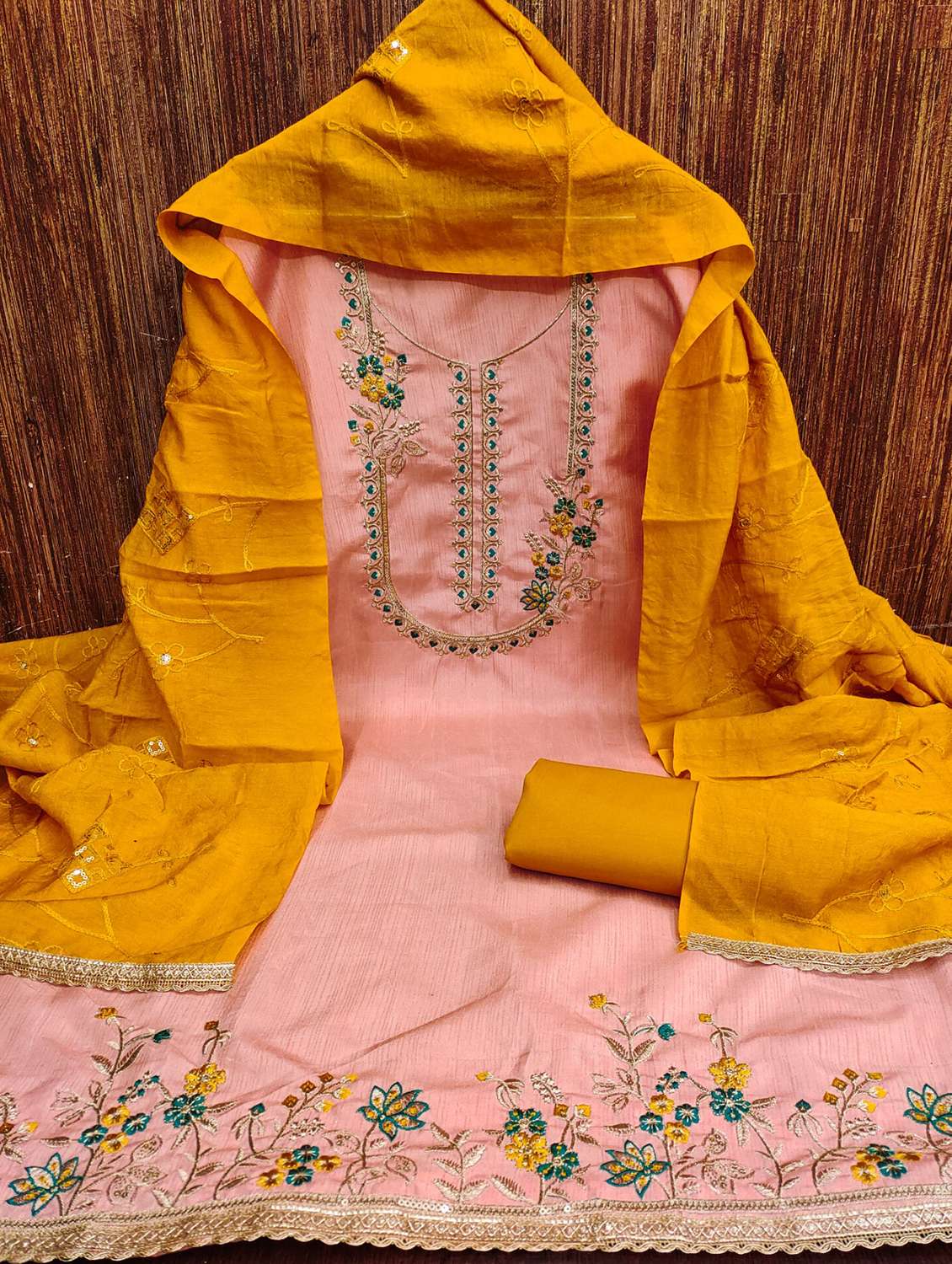 women solid with work embroidered unstitched suit set - 22022464 -  Standard Image - 1