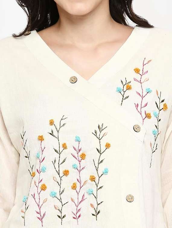 women embroidered three quarter sleeve ethnic top - 22022465 -  Standard Image - 4