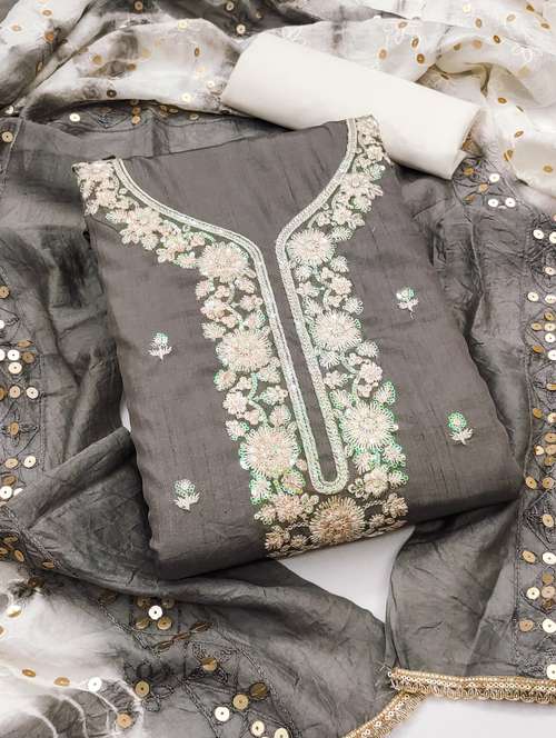women solid with work embroidered unstitched suit set - 22022473 - Standard Image - 0