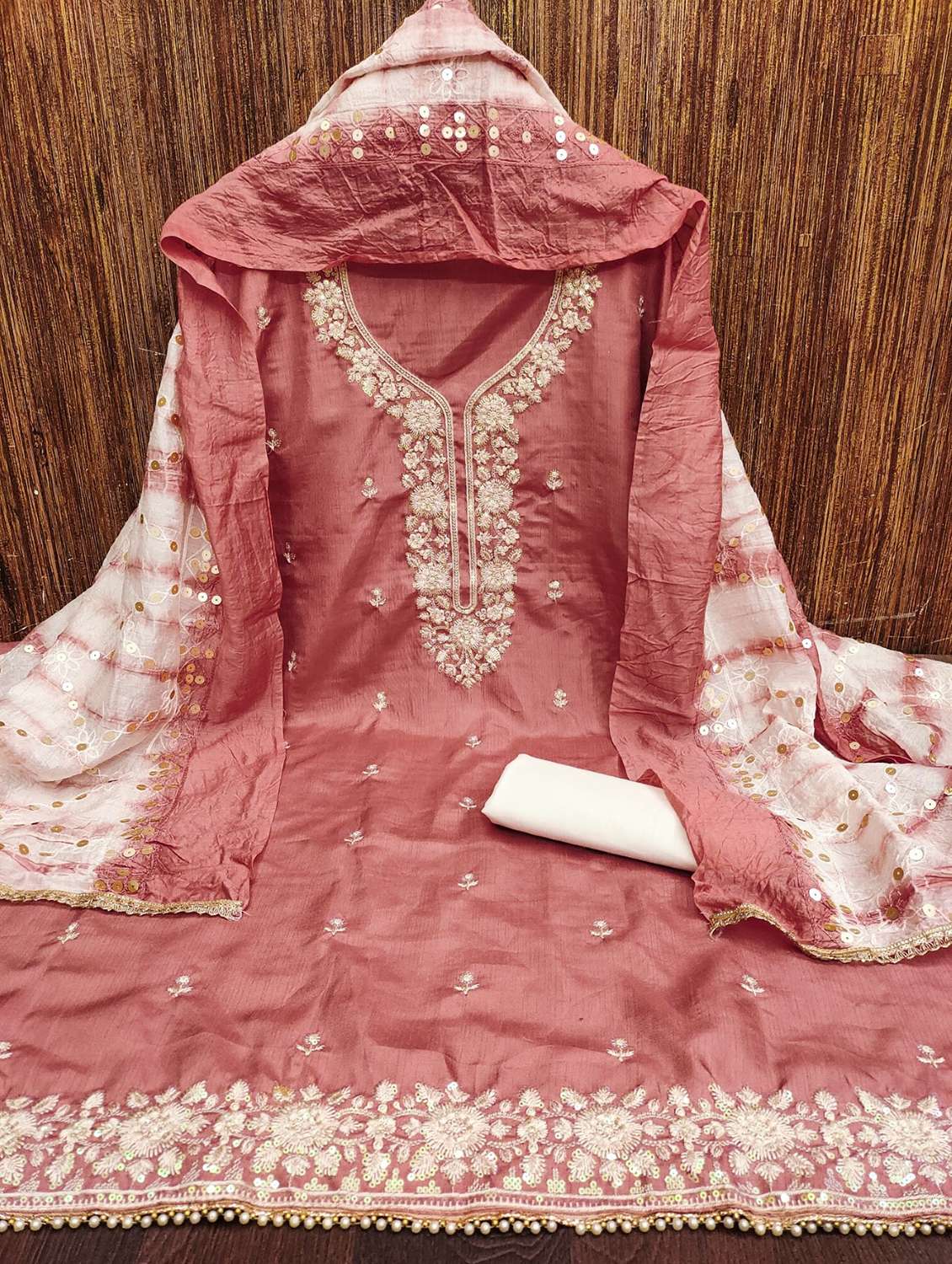 women solid with work embroidered unstitched suit set - 22022474 -  Standard Image - 1