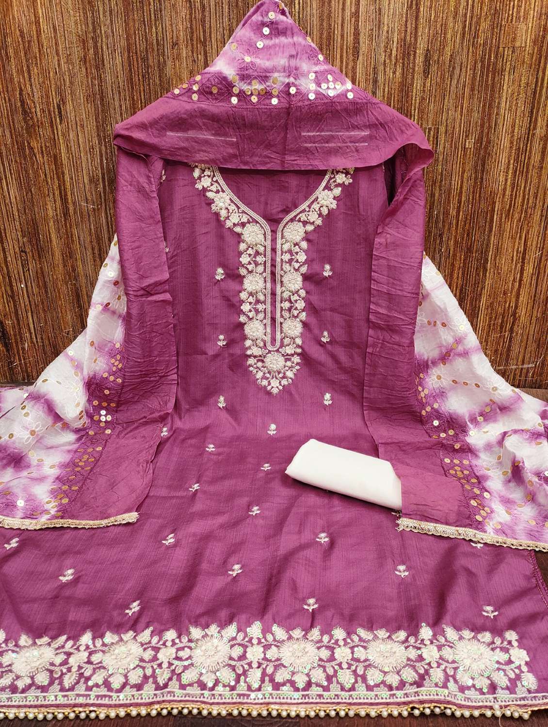 women solid with work embroidered unstitched suit set - 22022476 -  Standard Image - 1