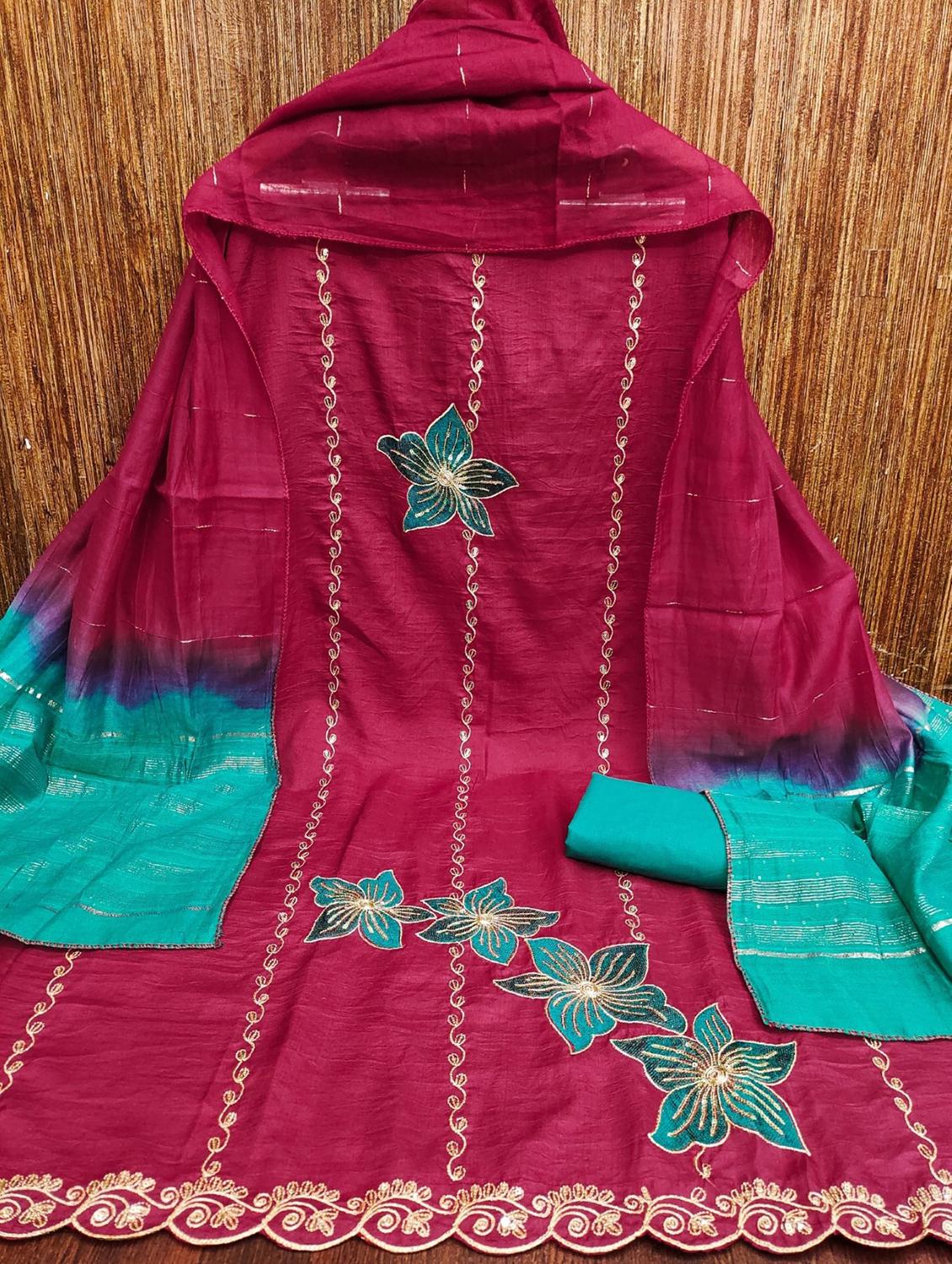 women solid with work embroidered unstitched suit set - 22022484 - Standard Image - 1