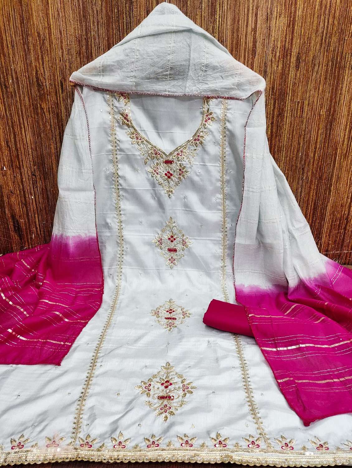 women solid with work embroidered unstitched suit set - 22022486 -  Standard Image - 1