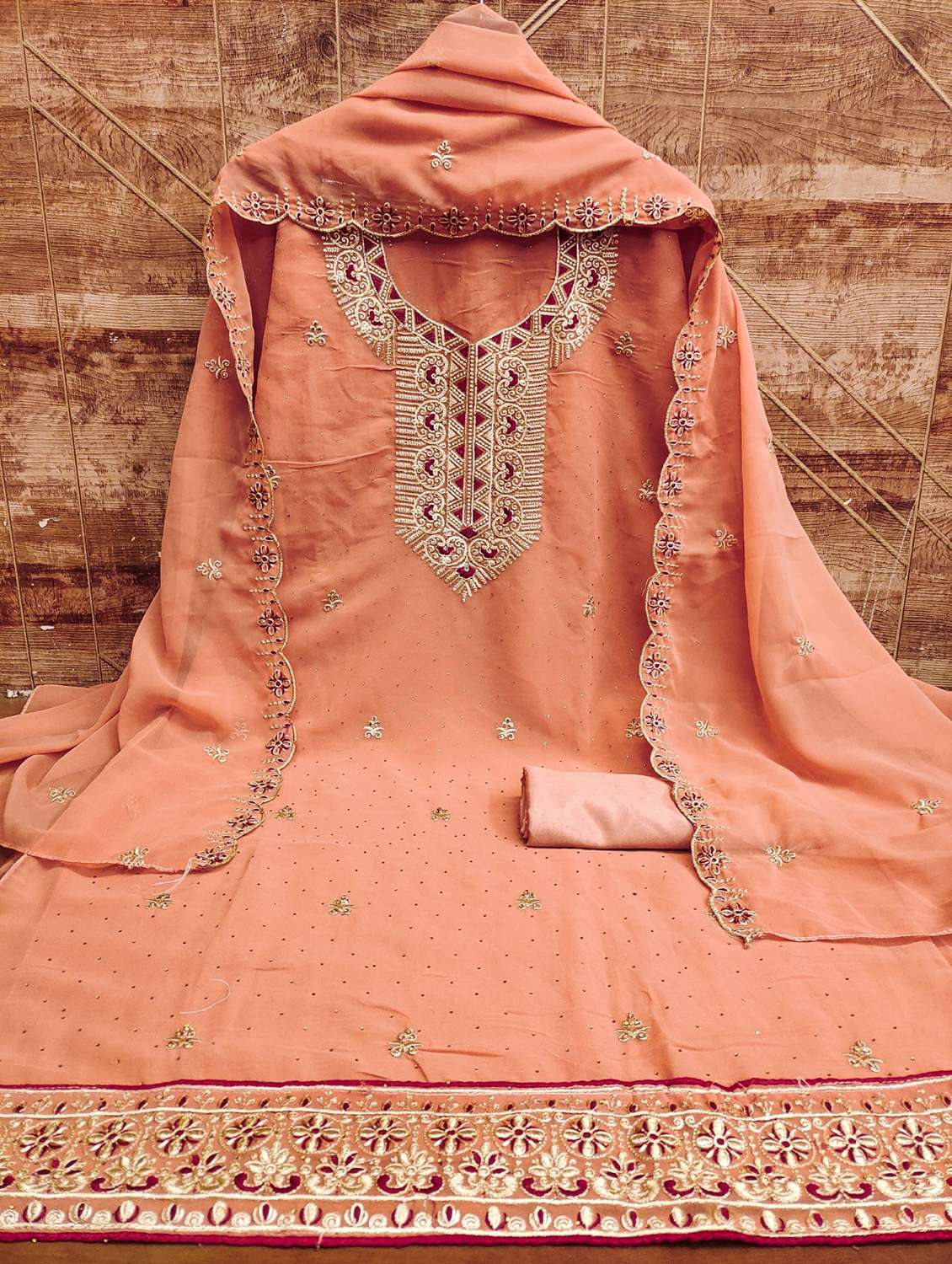 women solid with work embroidered unstitched suit set - 22022506 -  Standard Image - 1