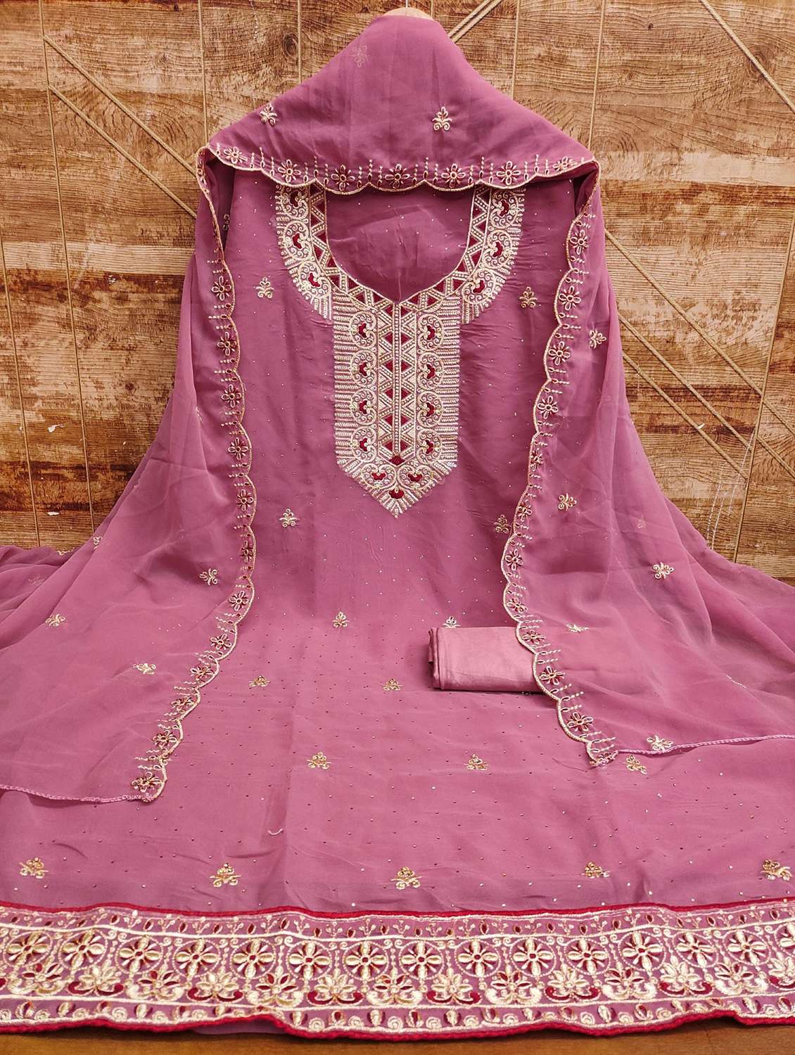 women solid with work embroidered unstitched suit set - 22022508 -  Standard Image - 1