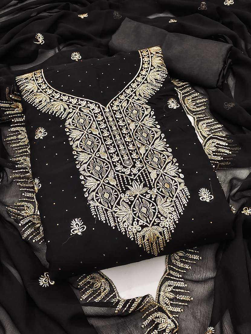 women solid with work embroidered unstitched suit set