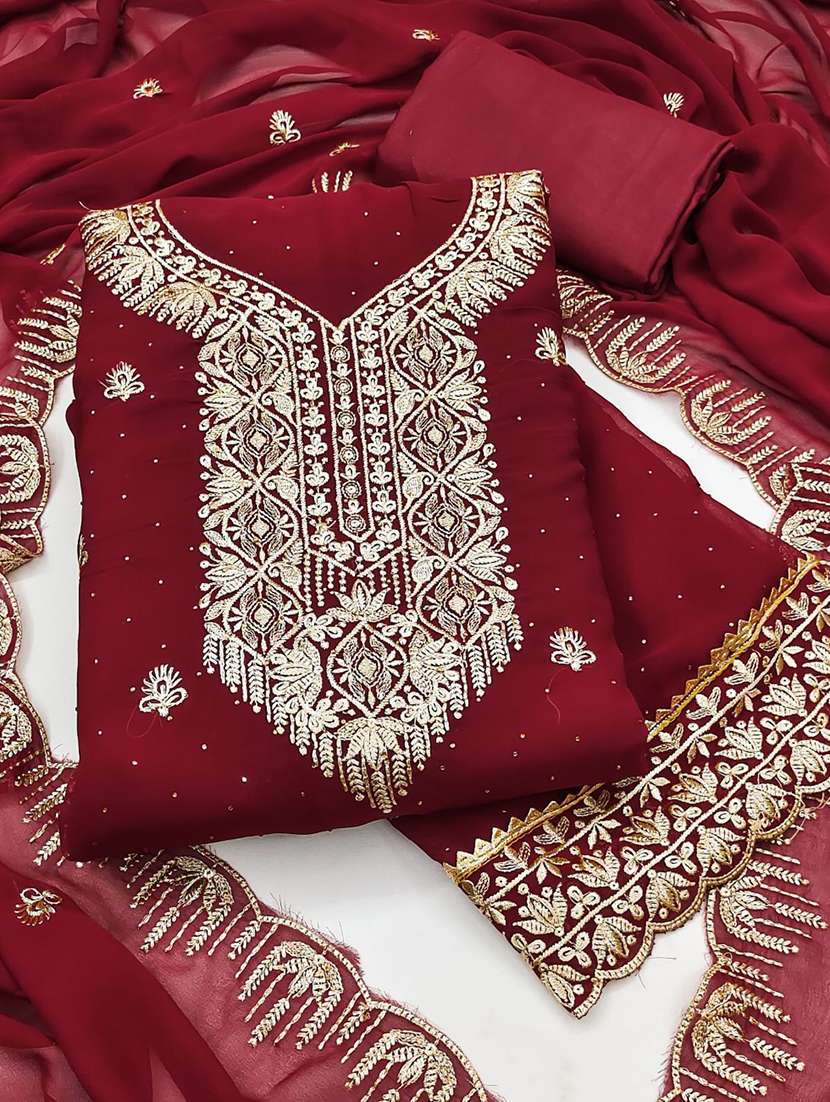 women solid with work embroidered unstitched suit set - 22022510 -  Standard Image - 1