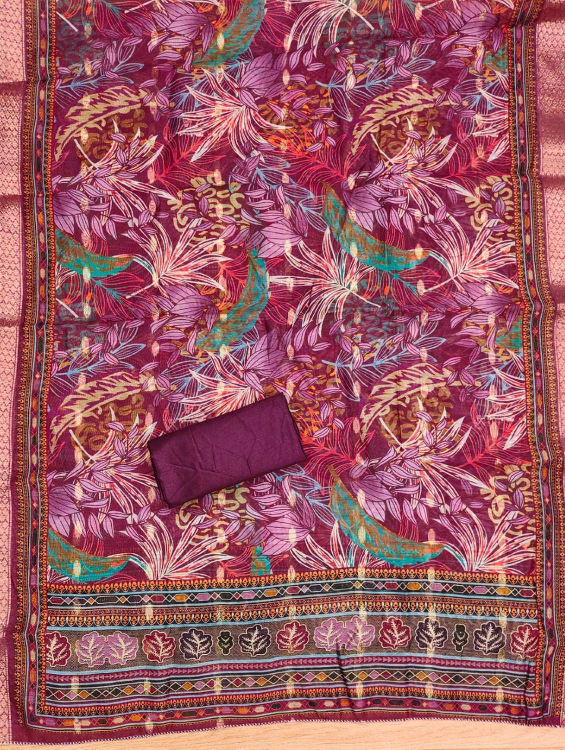 women printed embroidered unstitched suit set - 22022527 -  Standard Image - 1