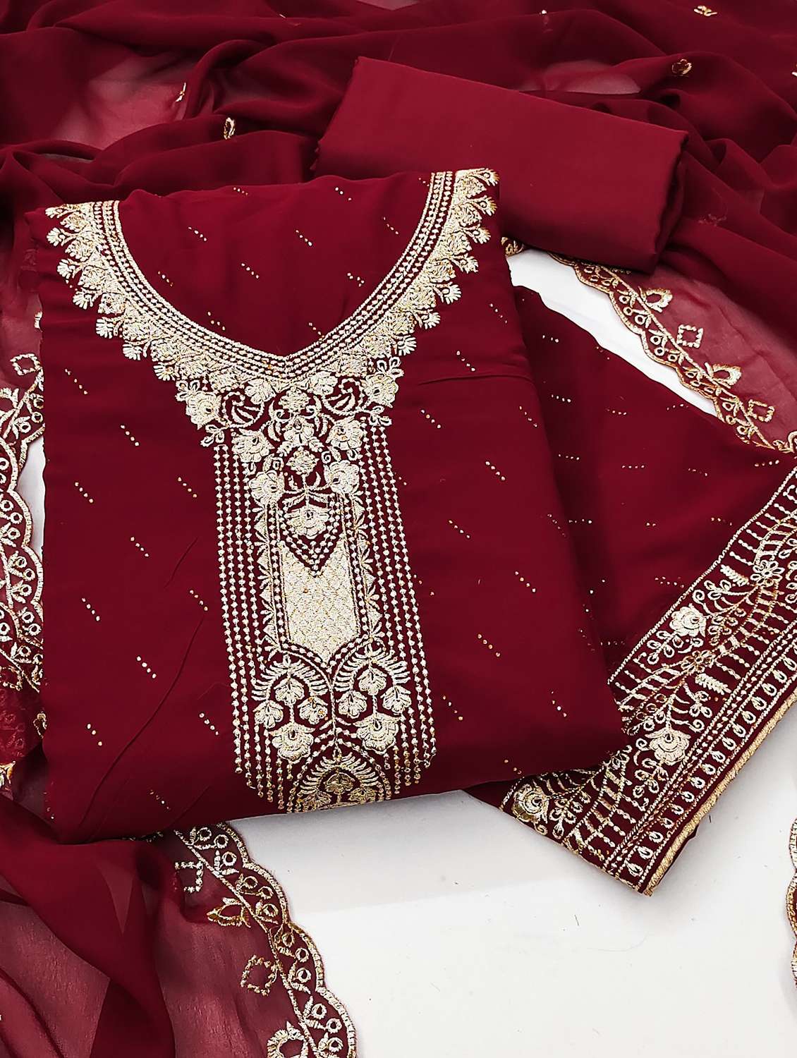 women solid with work embroidered unstitched suit set - 22022529 -  Standard Image - 1