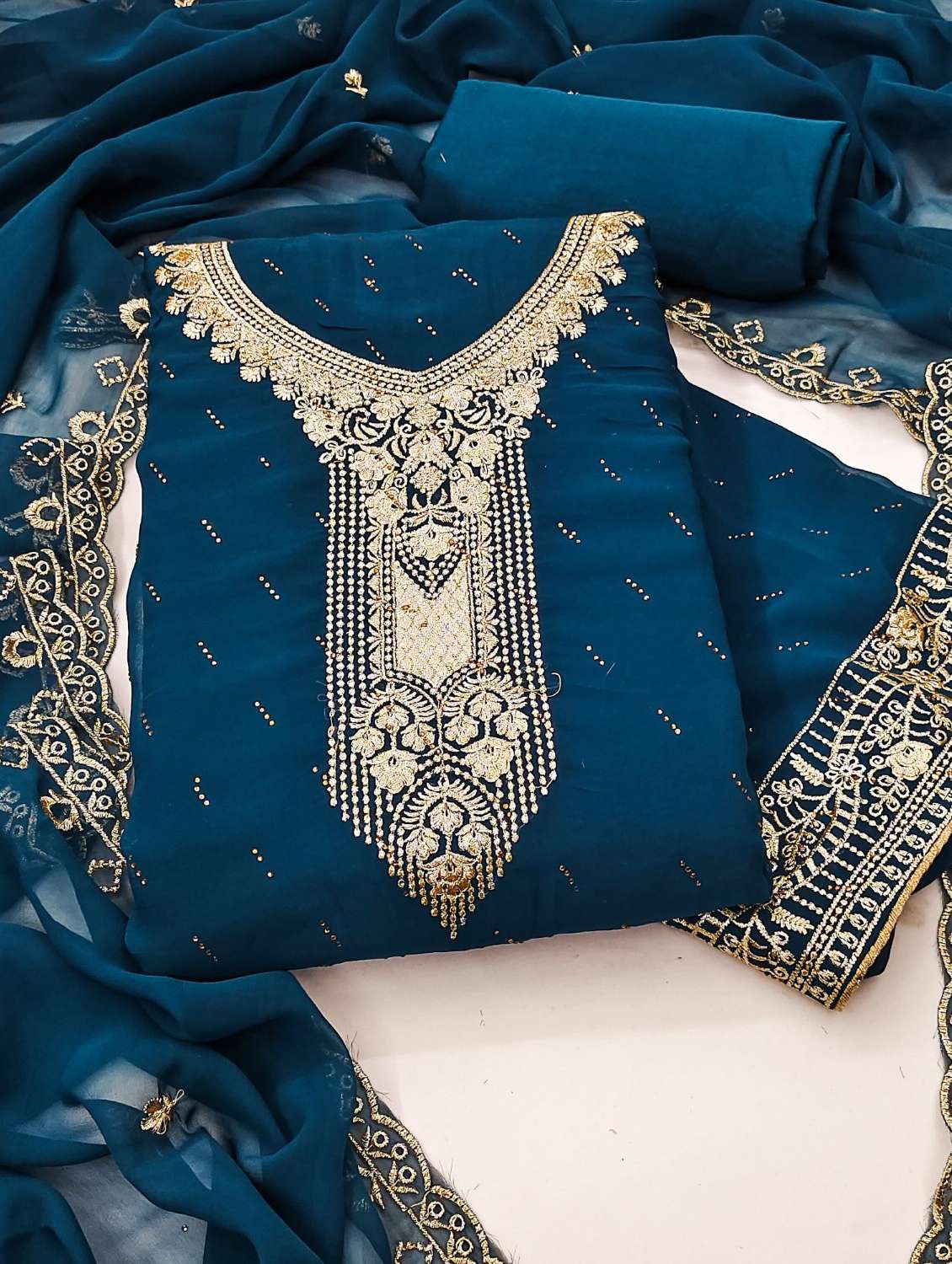 women solid with work embroidered unstitched suit set - 22022530 -  Standard Image - 1