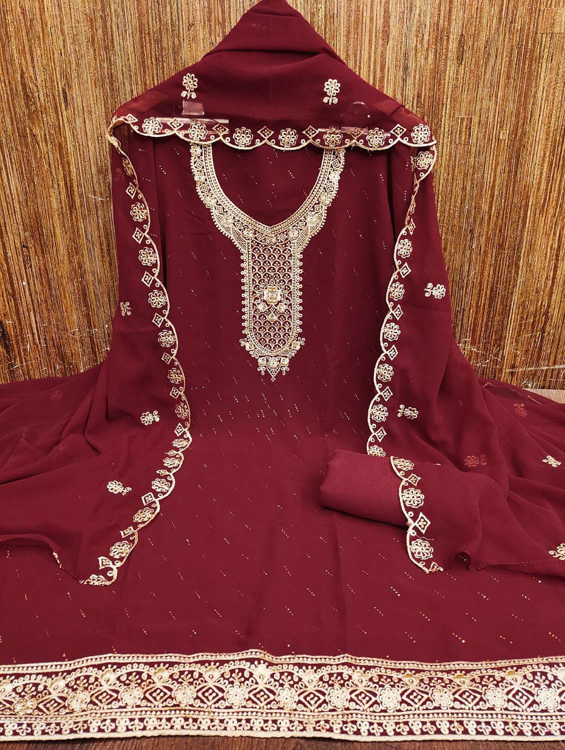 women solid with work embroidered unstitched suit set - 22022533 -  Standard Image - 1