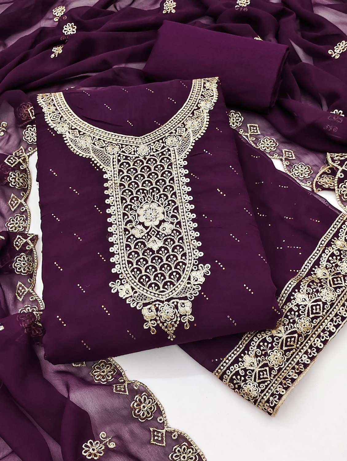 women solid with work embroidered unstitched suit set - 22022535 -  Standard Image - 1