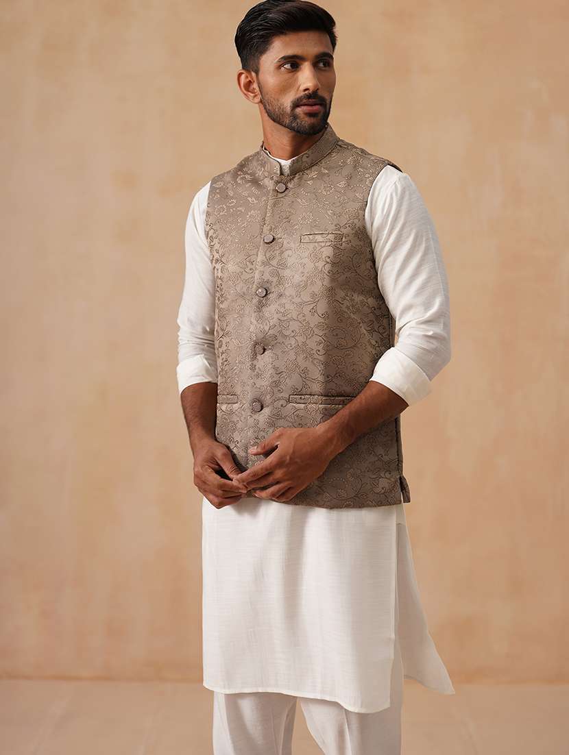 men self designed mandarin collar nehru jacket - 22022539 -  Standard Image - 4