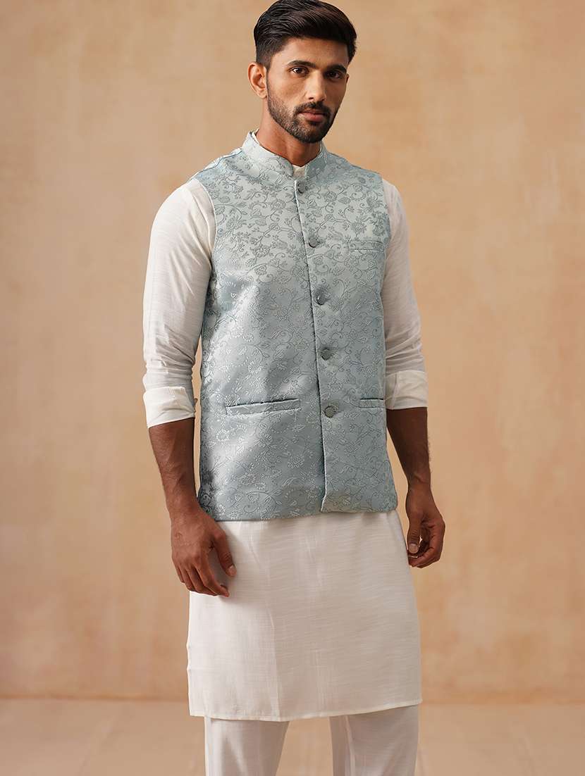 men self designed mandarin collar nehru jacket - 22022542 -  Standard Image - 1