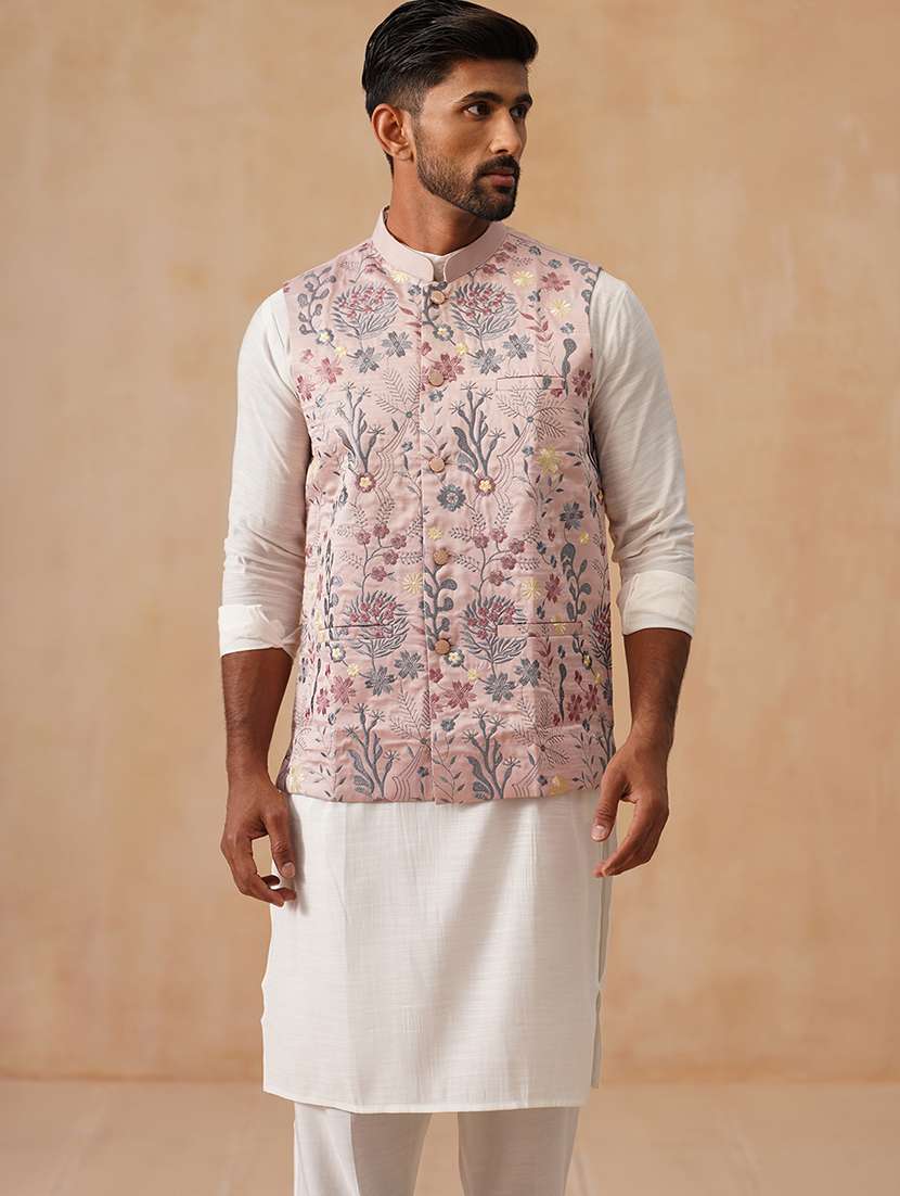 men embroidered mandarin collar nehru jacket - 22022543 -  Standard Image - 1