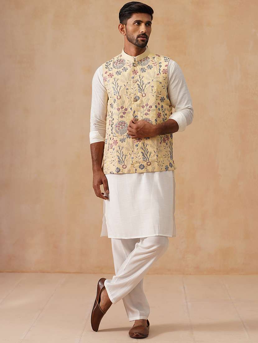 men embroidered mandarin collar nehru jacket