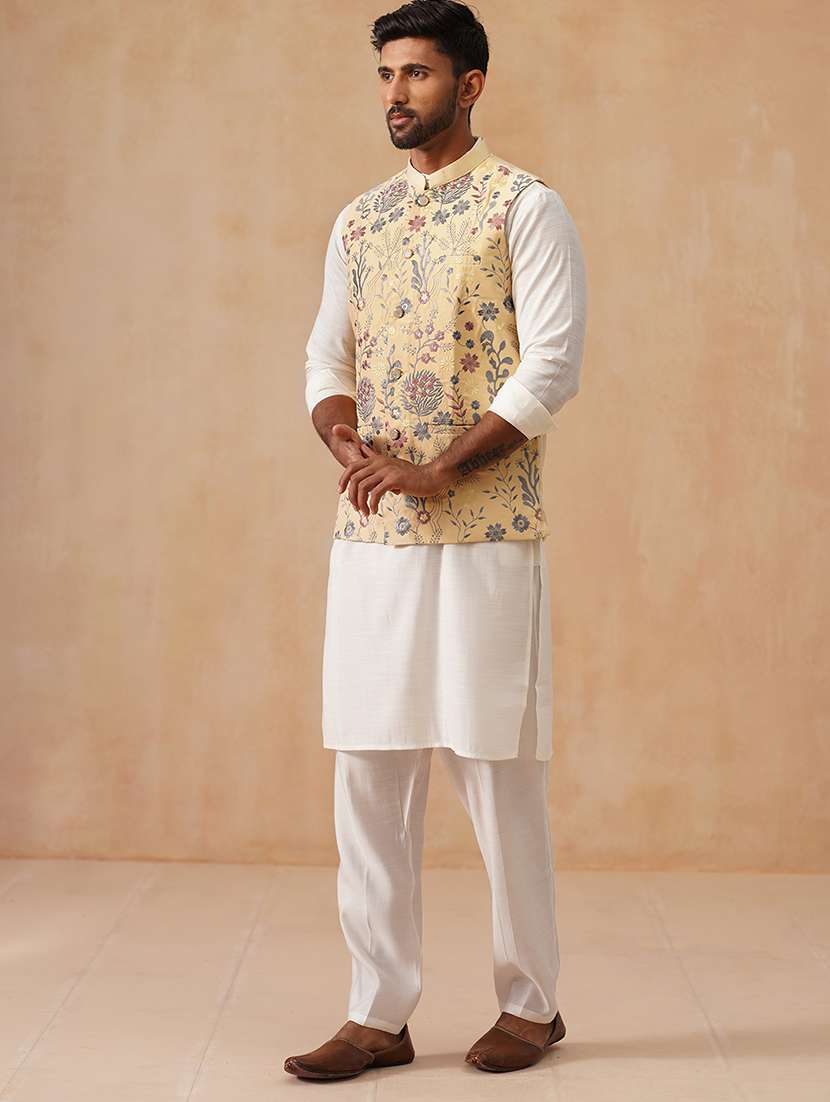 men embroidered mandarin collar nehru jacket - 22022545 -  Standard Image - 4