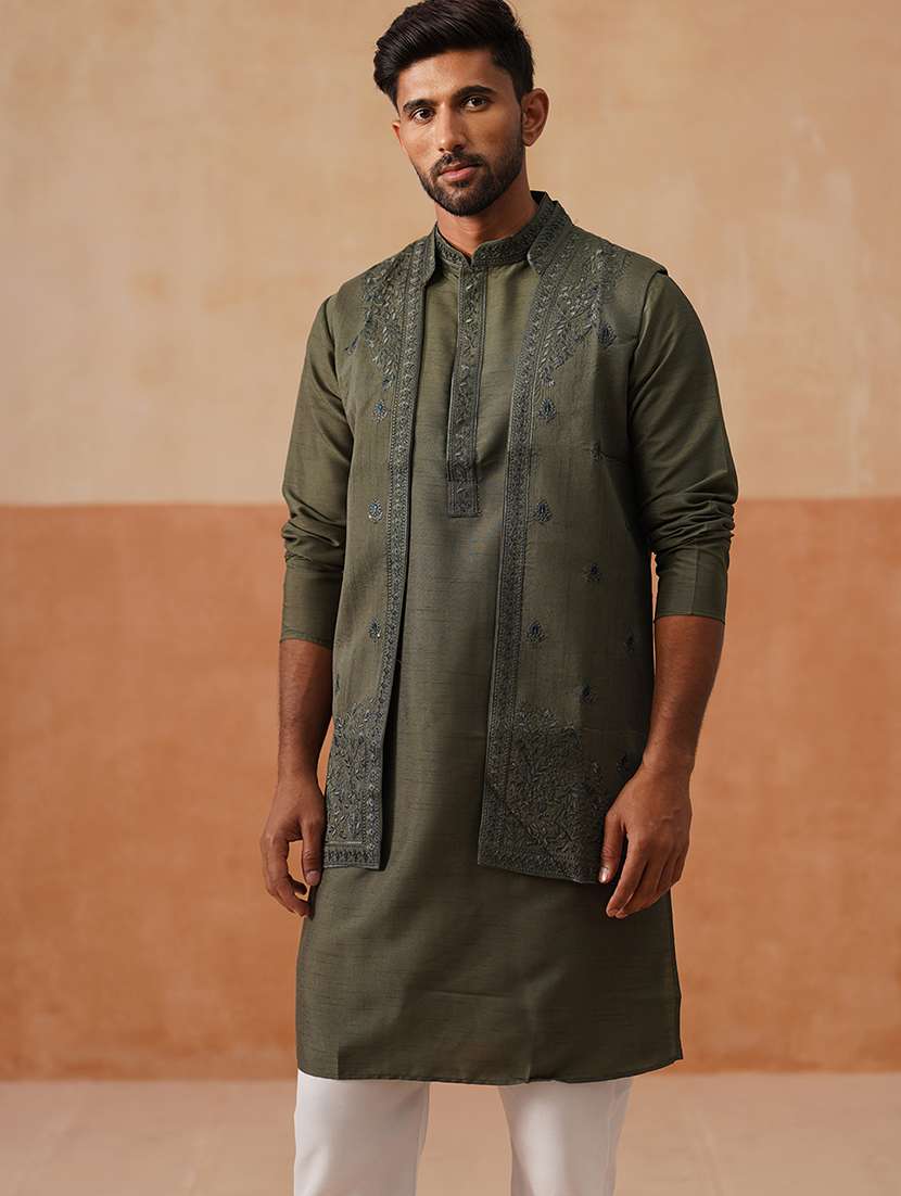 men embroidered mandarin collar nehru jacket - 22022547 -  Standard Image - 1