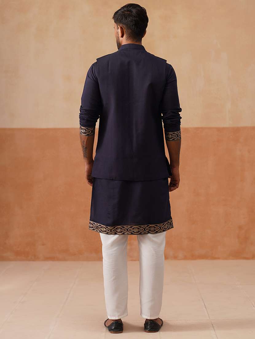 men embroidered mandarin collar nehru jacket - 22022550 -  Standard Image - 4