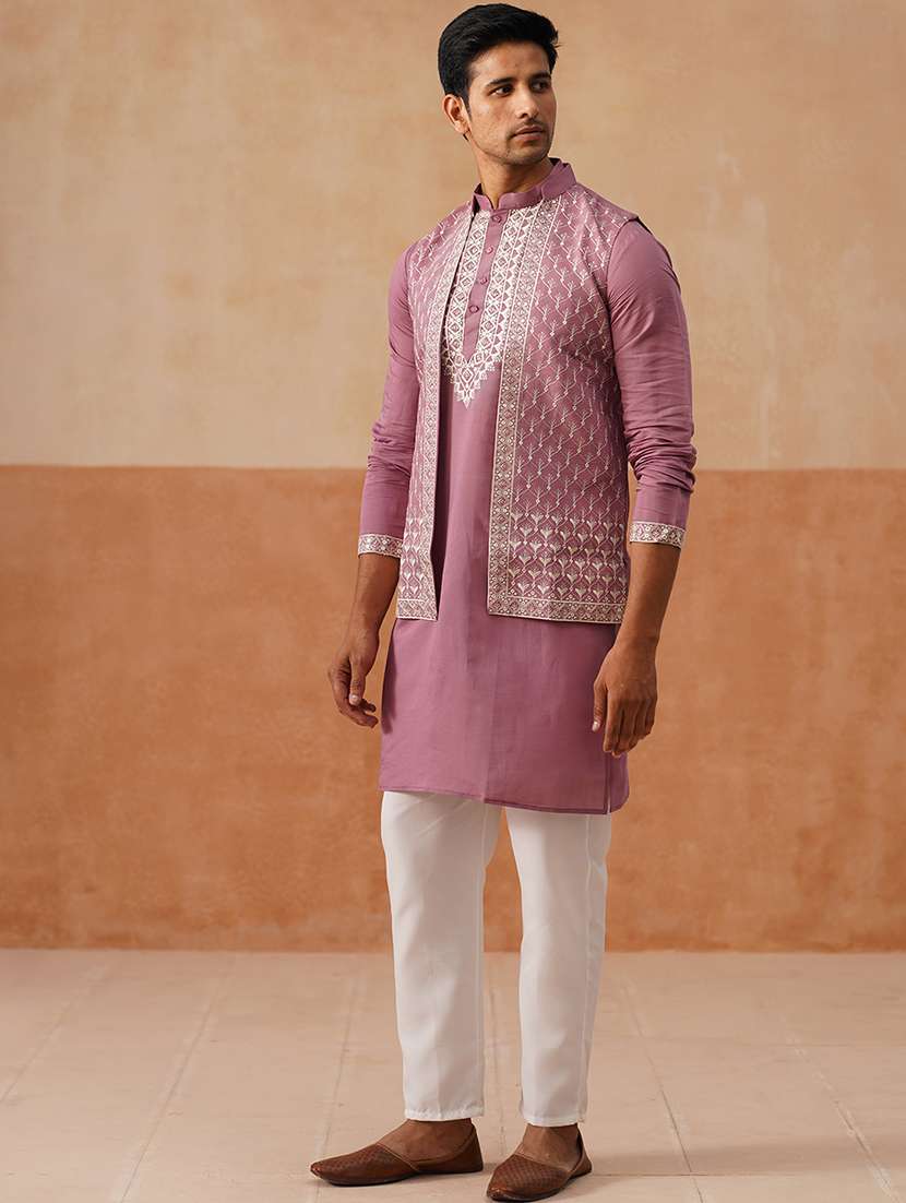 men embroidered mandarin collar nehru jacket - 22022551 -  Standard Image - 1